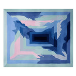 A stunning Icebound Dream Field Hand Tufted area rug, showcasing an abstract contemporary design with captivating blue and pink shades. This wool rug is perfect for adding a touch of modern elegance to any living room.