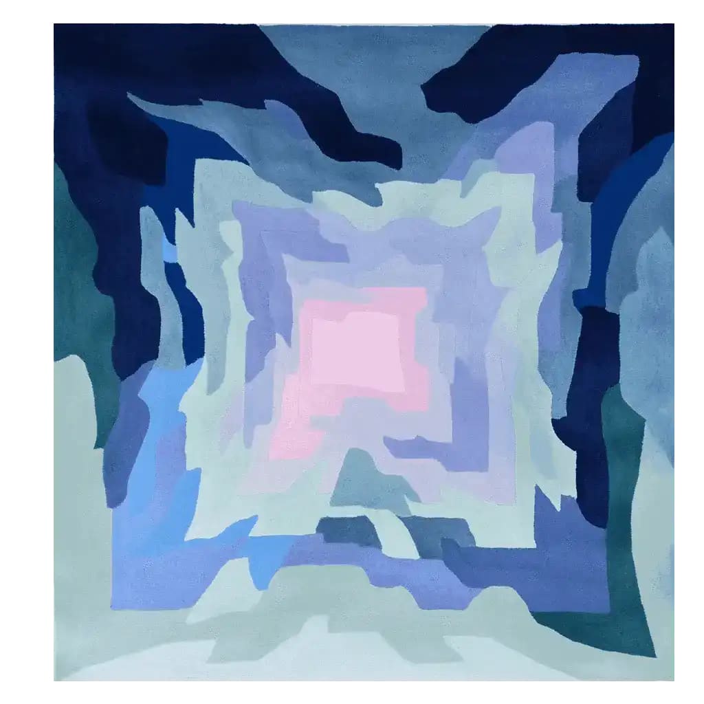 This Iced Prism Hand Tufted Rug is a stunning area rug featuring a contemporary abstract design in shades of blue and pink. Perfect as a square area rug for your living room, this 8x10 wool rug adds a stylish touch to modern interiors.