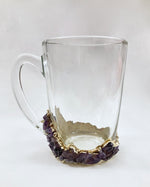 Crystal glass coffee mug with semi-precious stone base