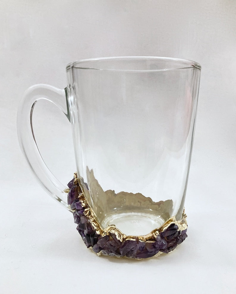 Crystal glass coffee mug with semi-precious stone base