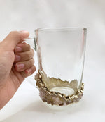 Crystal glass mug with gold-plated agate and quartz base
