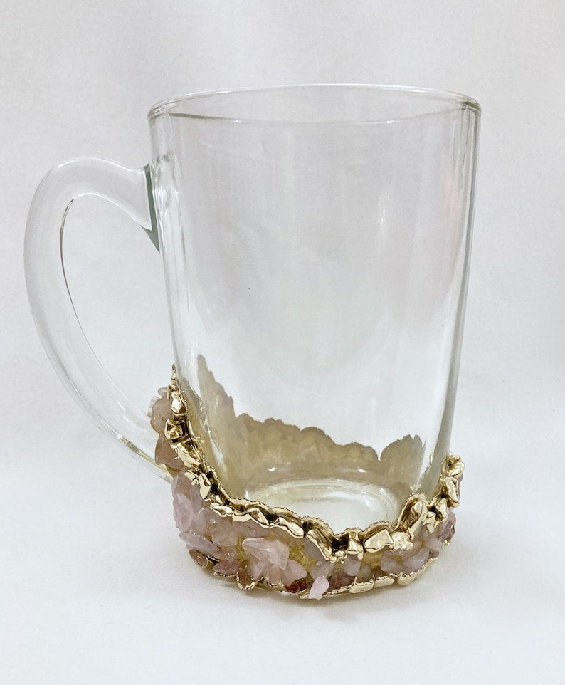 Agate and quartz crystal glass mug detail
