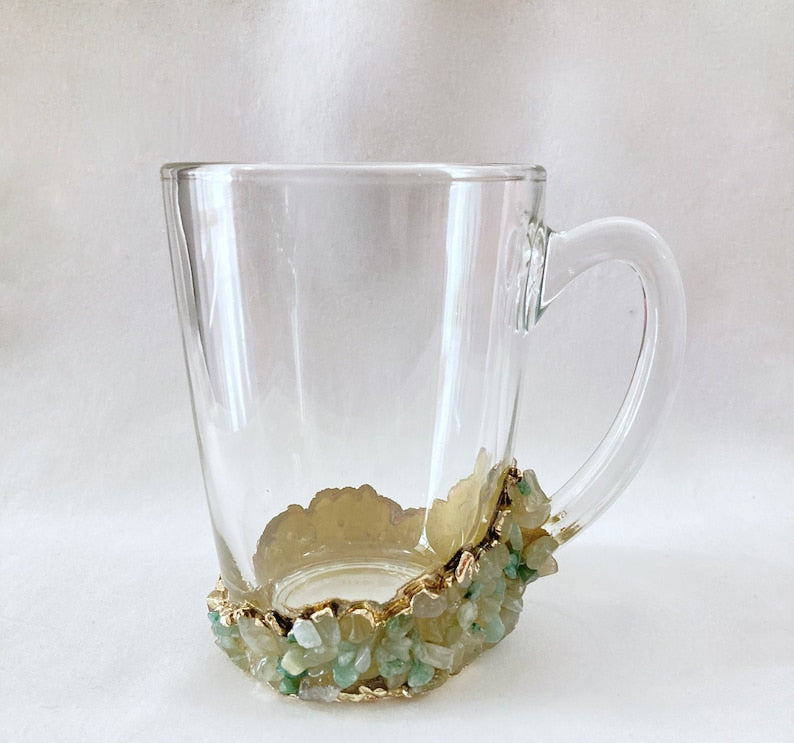 Assorted agate and quartz crystal glass coffee mugs set of 2