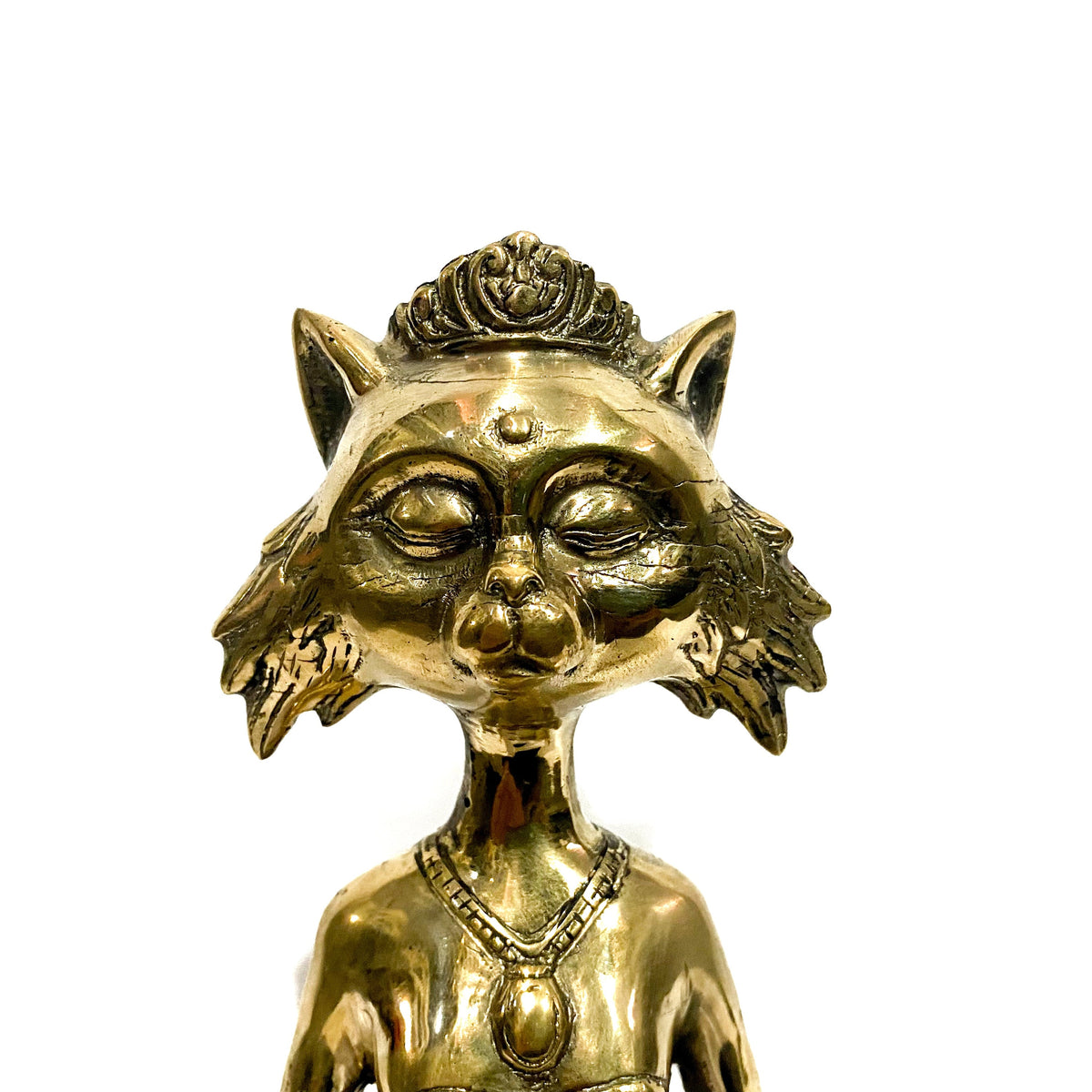 Solid Brass Meditating Cat Statue