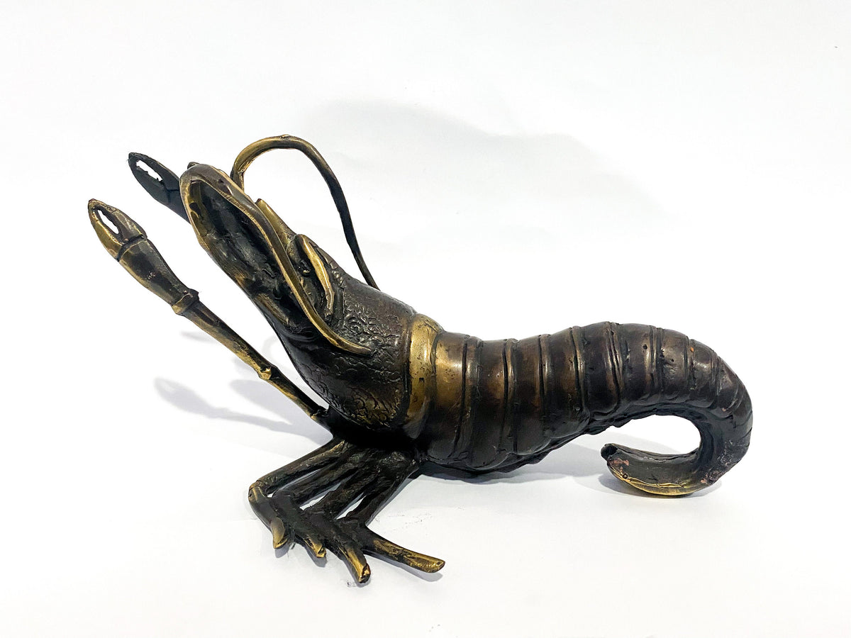 Large Solid Brass Shrimp Statue