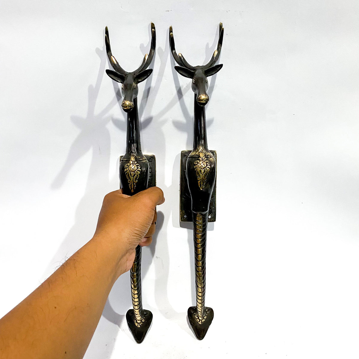 Large Solid Brass Deer Door Handle - Pair