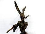Bronze Rabbit Playing Flute Sculpture