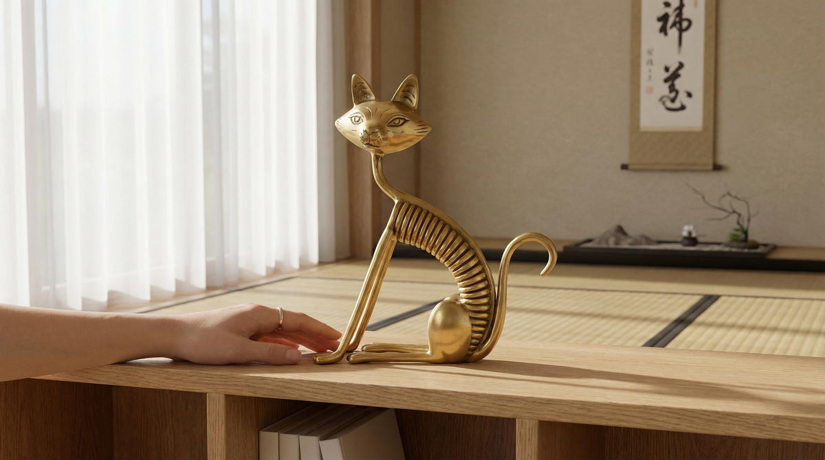 Vintage Brass Cat Statue