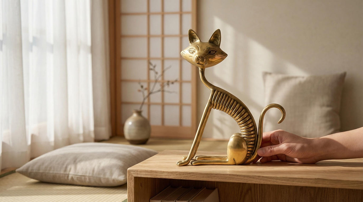 Vintage Brass Cat Statue