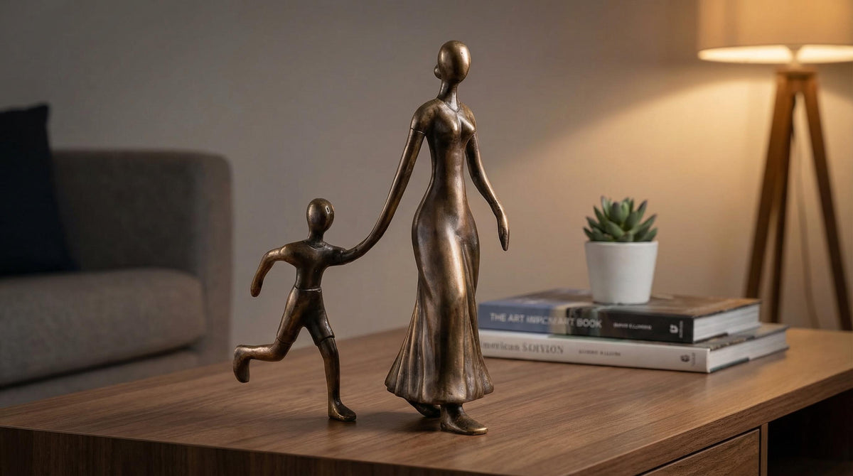 Bronze Abstract Mother and Son Statue