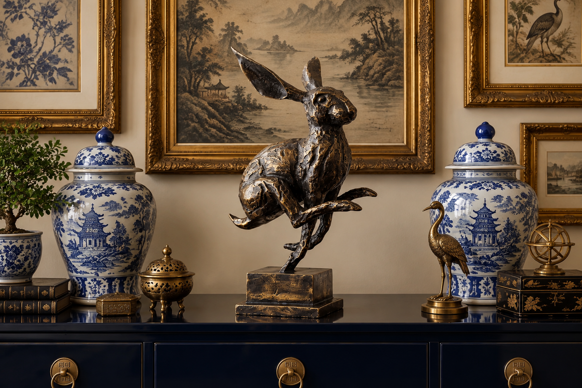 Bronze Jumping Rabbit Statue