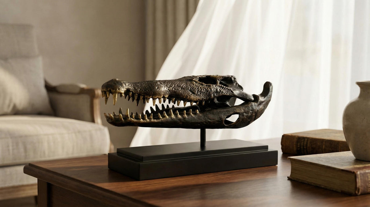 Bronze Crocodile Skull Statue