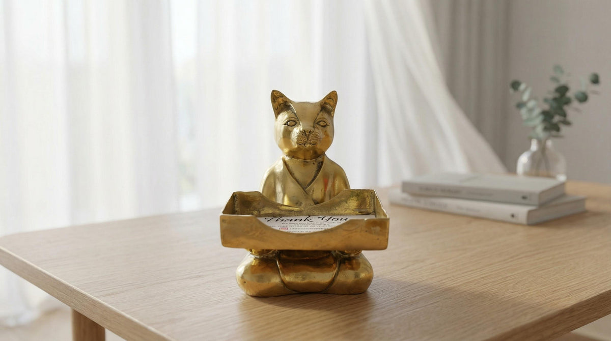 Solid Brass Cat Business Card Holder
