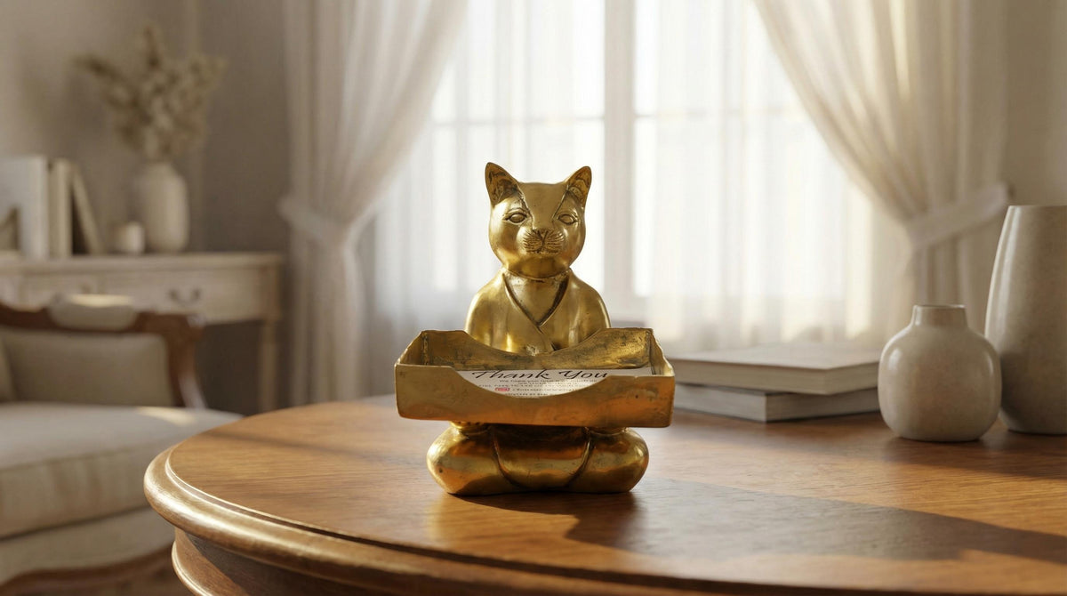 Solid Brass Cat Business Card Holder