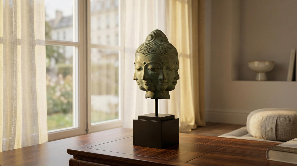 Bronze Many-Face Buddha Head Statue