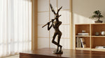 Bronze Rabbit Playing Flute Sculpture