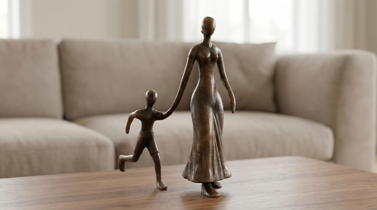 Bronze Abstract Mother and Son Statue