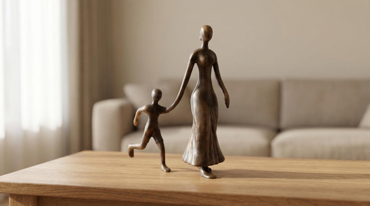 Bronze Abstract Mother and Son Statue