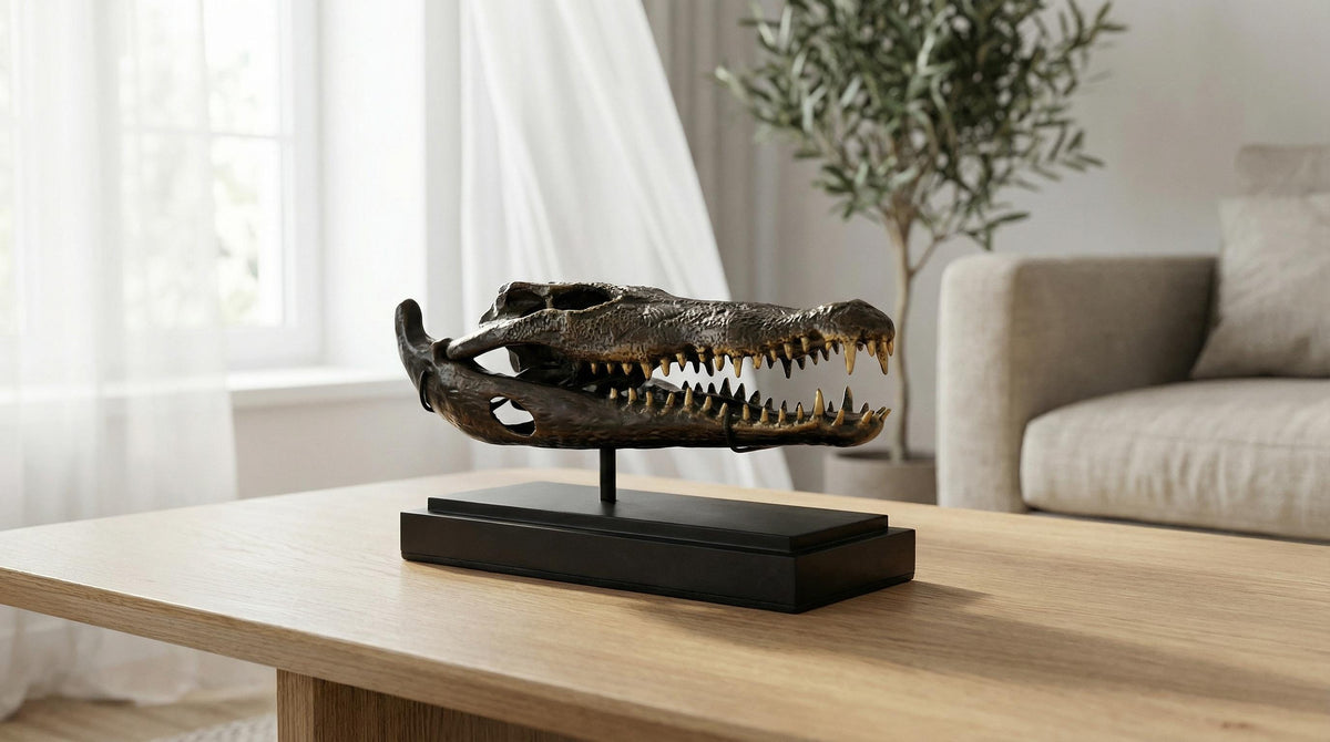 Bronze Crocodile Skull Statue