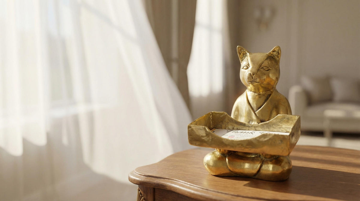 Solid Brass Cat Business Card Holder
