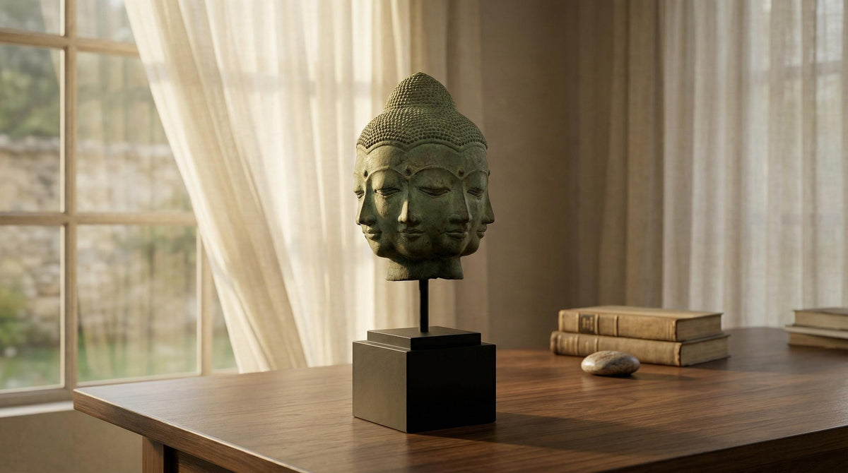 Bronze Many-Face Buddha Head Statue