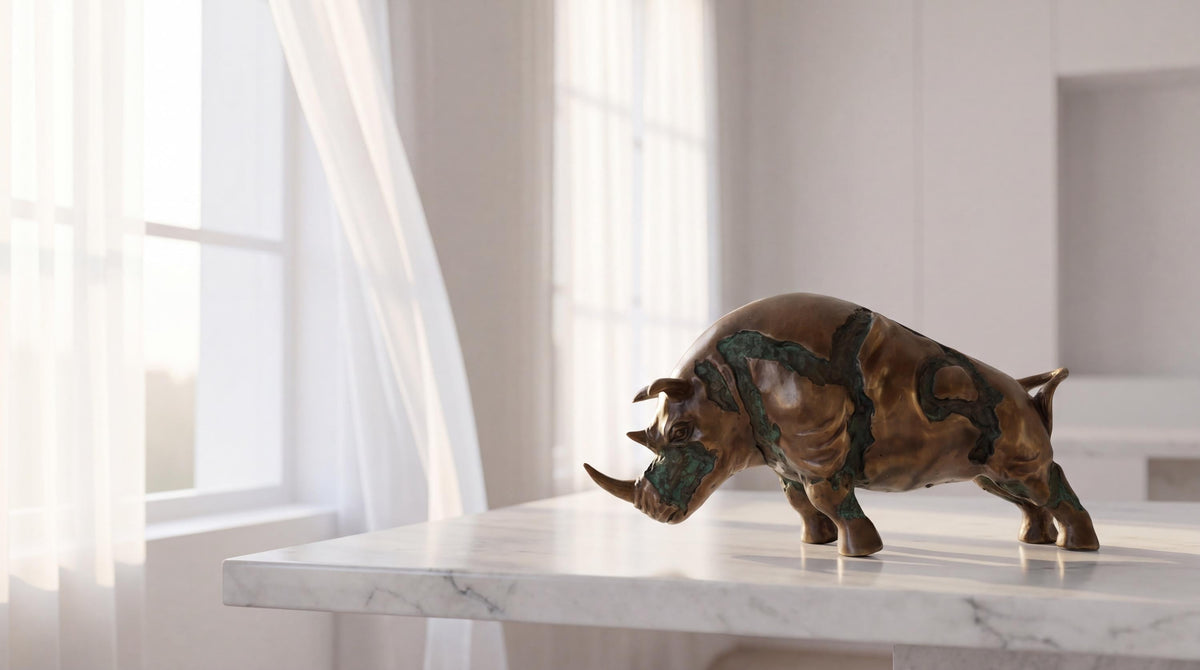 Vintage Brass Rhino Statue