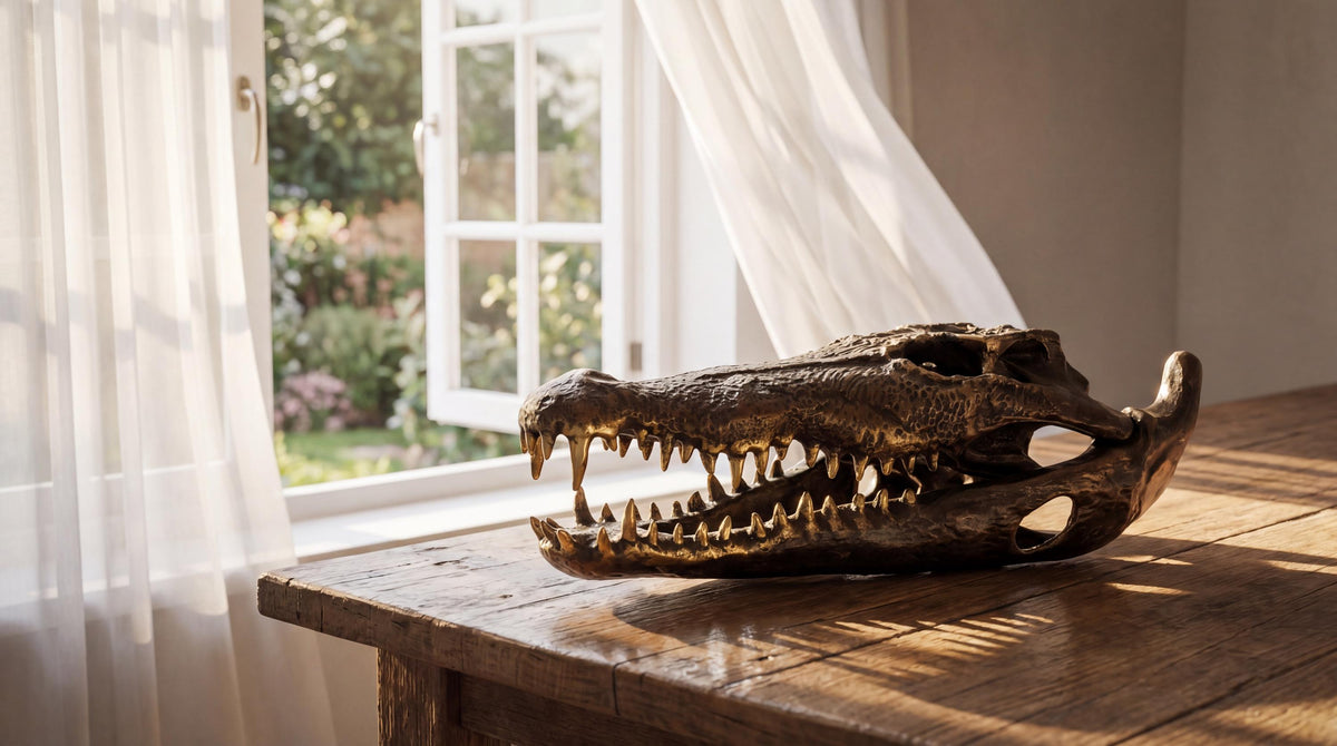Bronze Crocodile Skull Statue