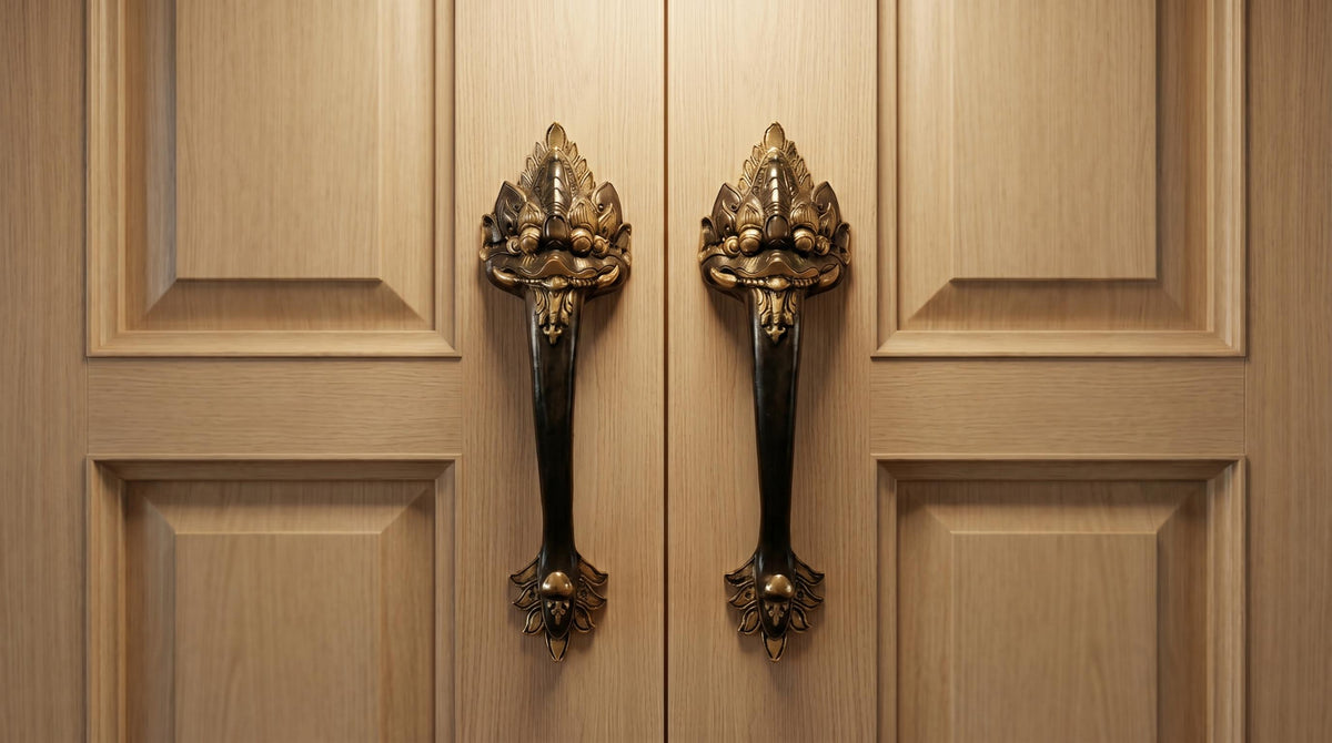 Solid Brass Raven Door Handle - Pair