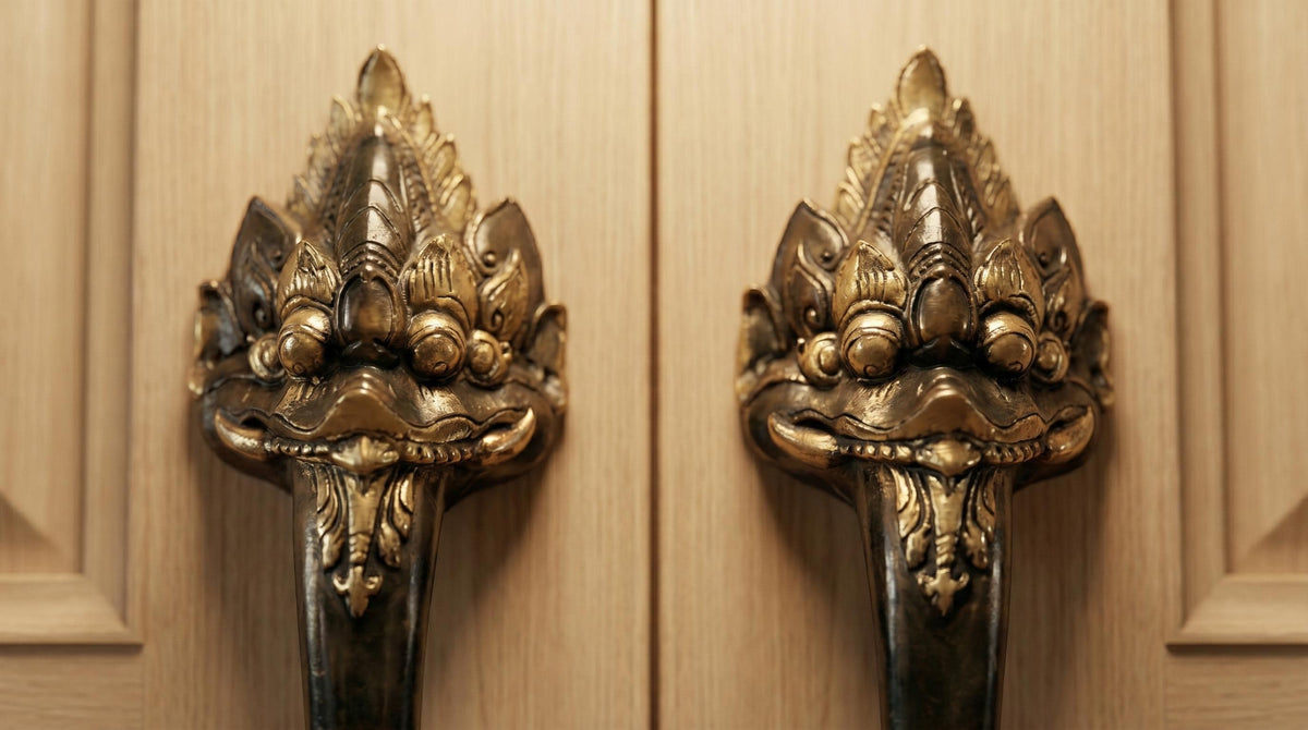 Solid Brass Raven Door Handle - Pair