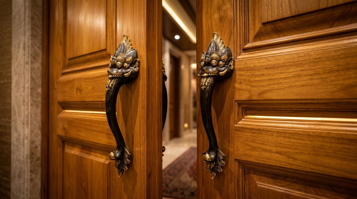 Solid Brass Raven Door Handle - Pair