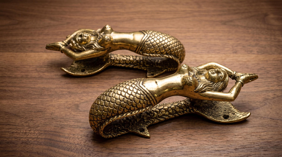 Solid Brass Mermaid Door Handle - Pair