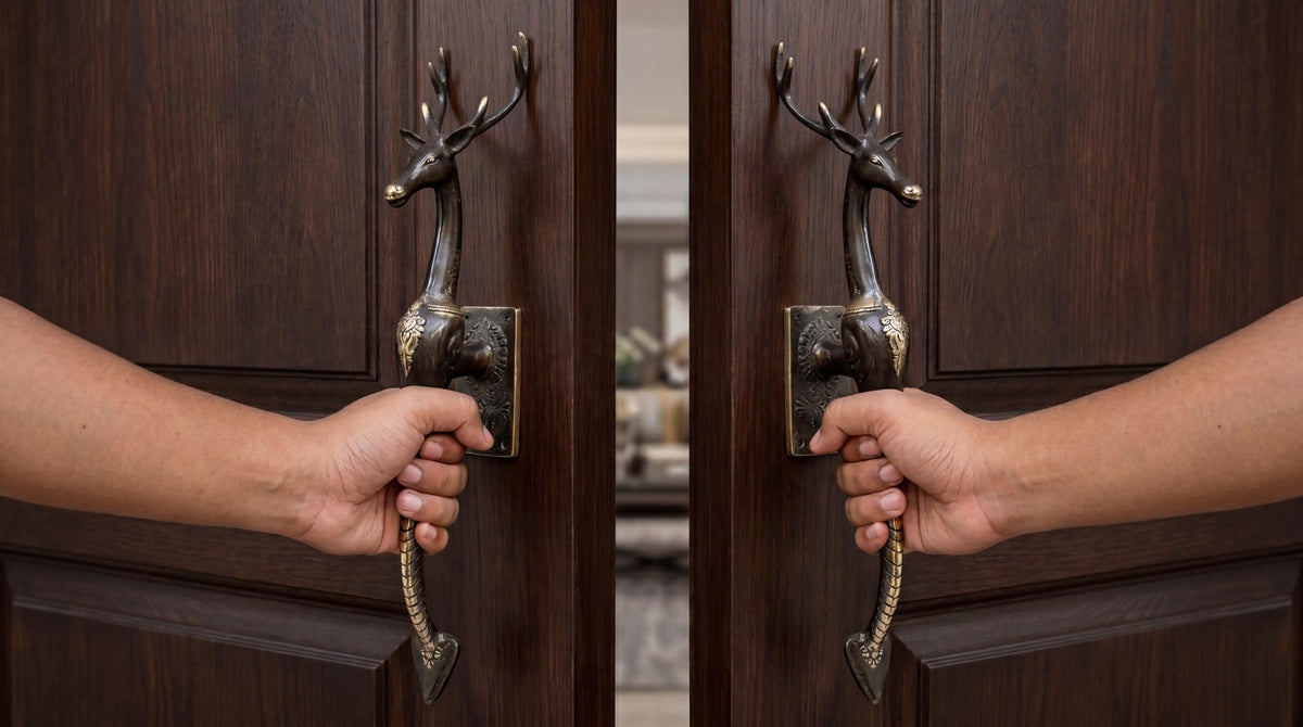 Large Solid Brass Deer Door Handle - Pair