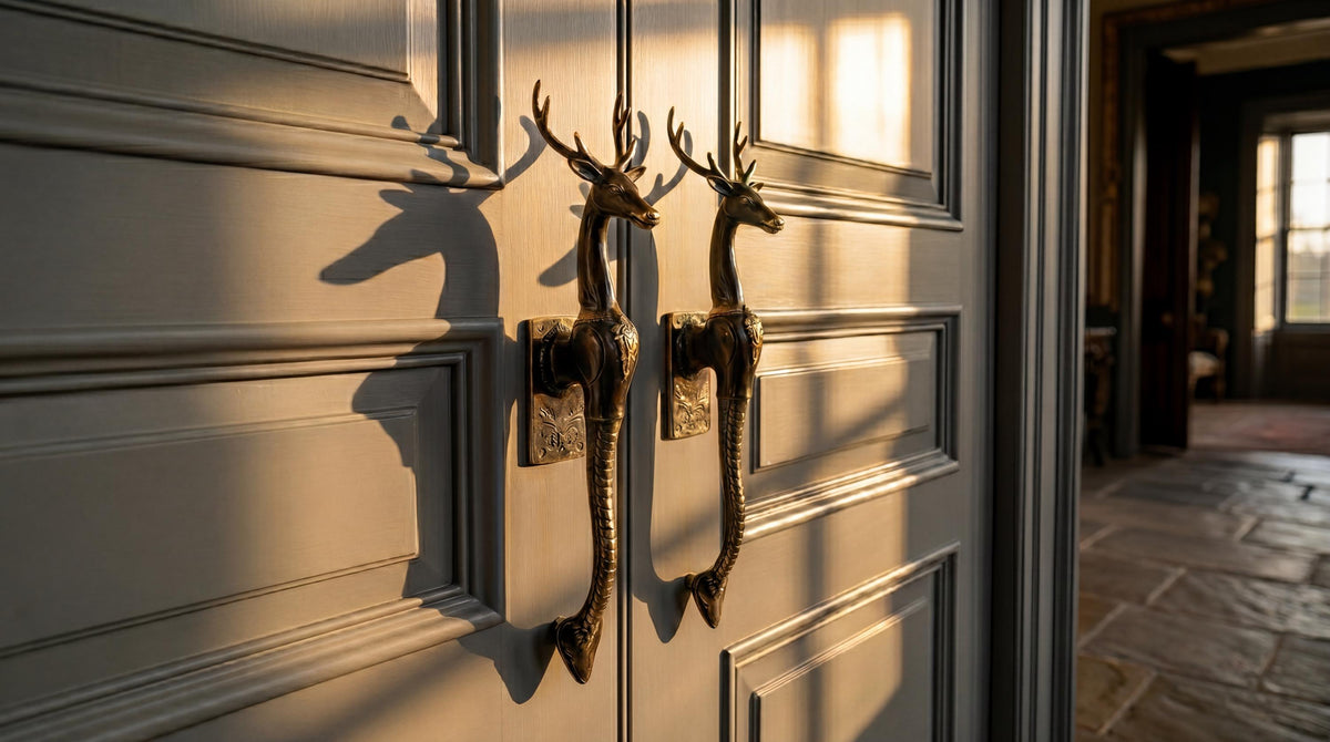 Large Solid Brass Deer Door Handle - Pair