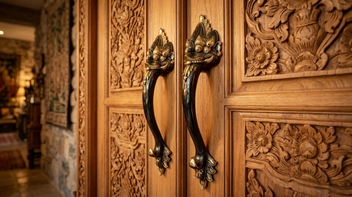 Solid Brass Raven Door Handle - Pair