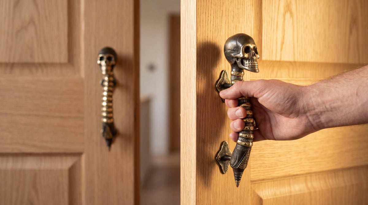Solid Brass Skull Door Handles - Pair