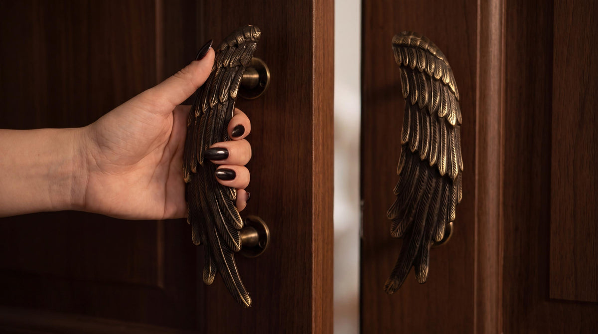 Solid Brass Angel Wings Door Handle - Pair