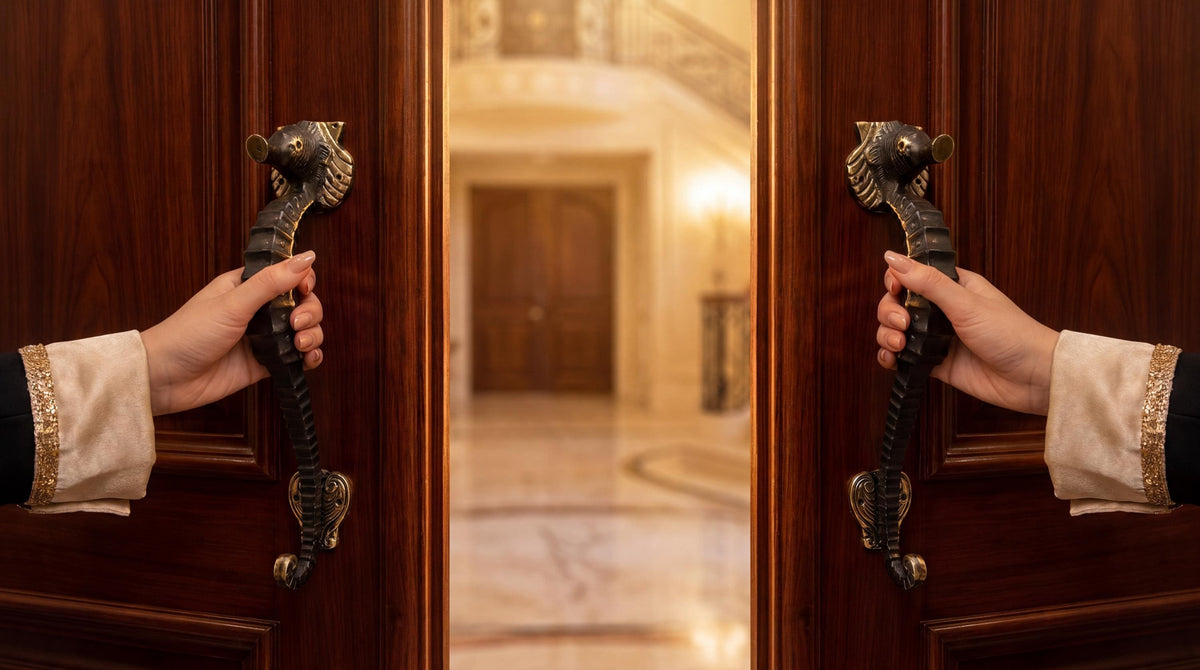 Solid Brass Seahorse Door Handle - Pair