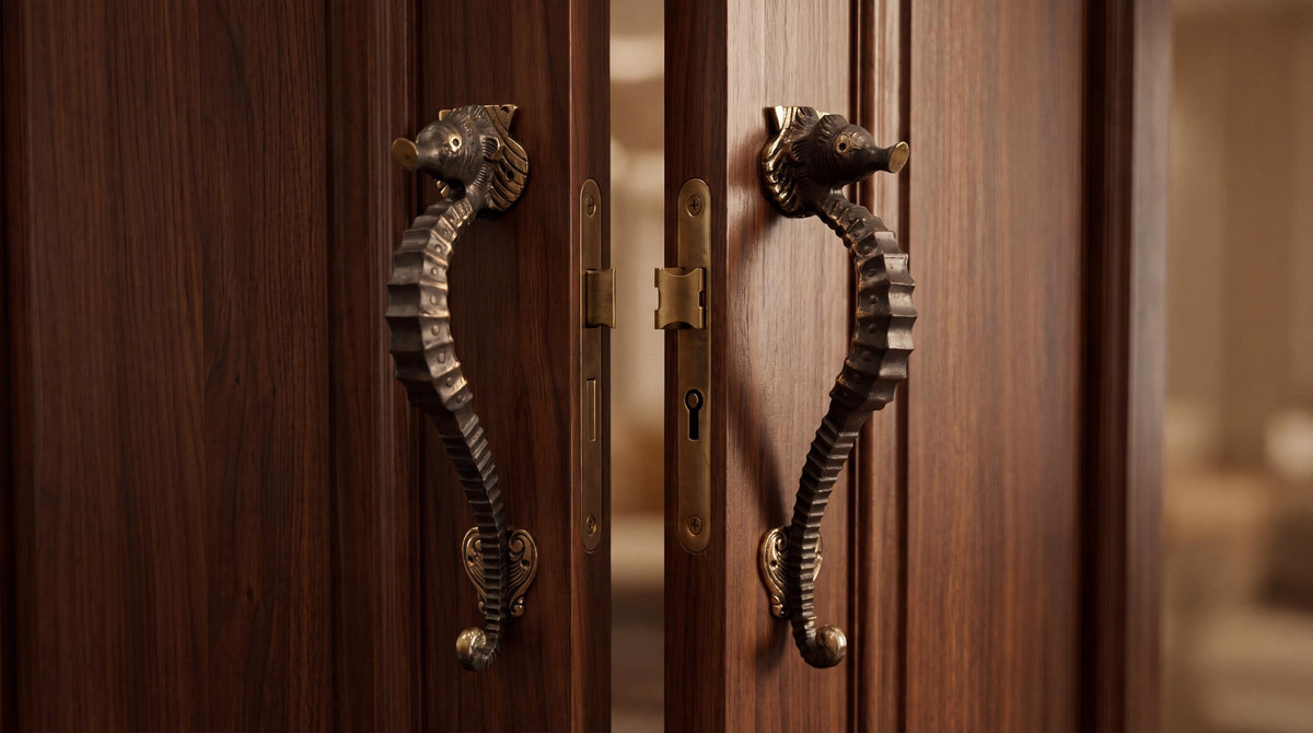 Solid Brass Seahorse Door Handle - Pair