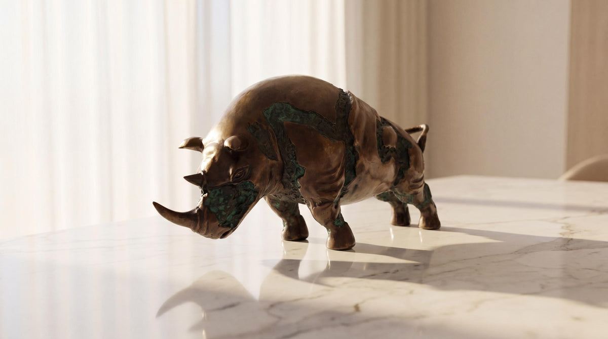 Vintage Brass Rhino Statue