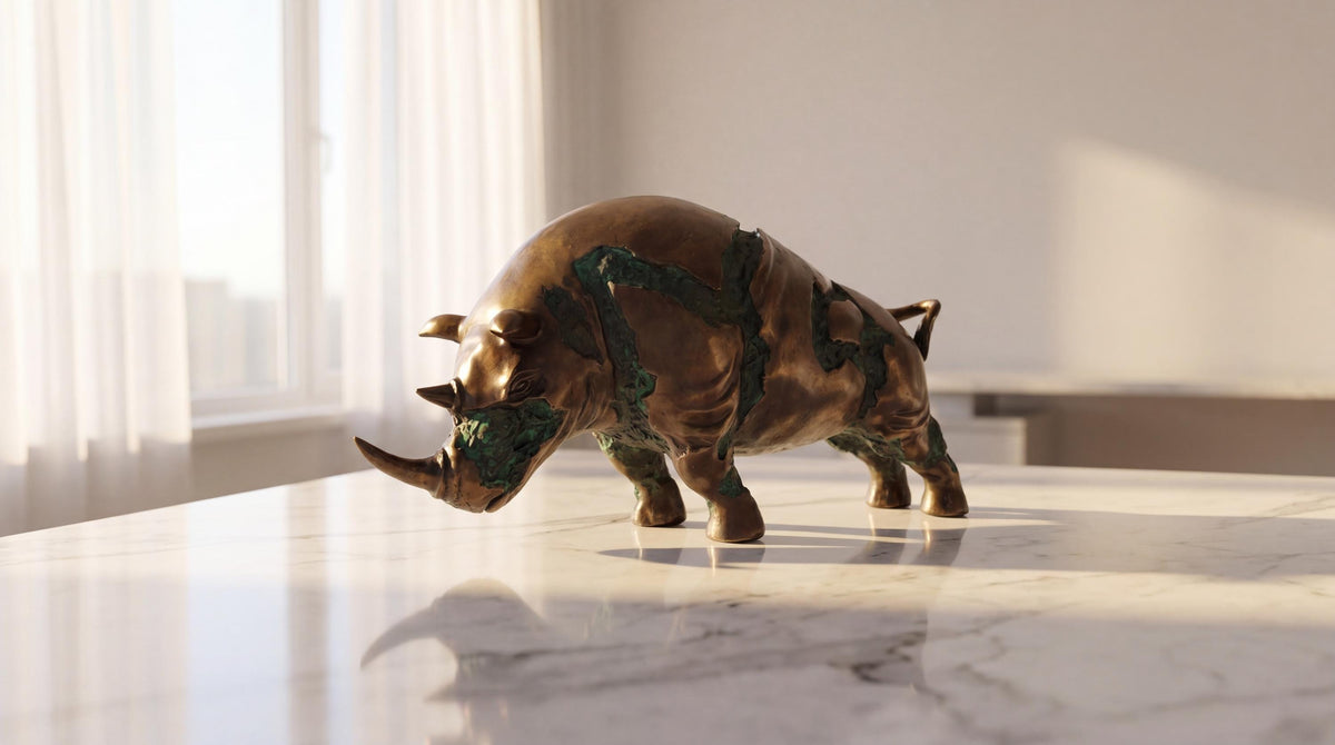 Vintage Brass Rhino Statue