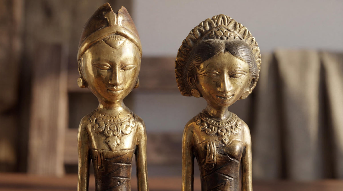 Brass Balinese Welcoming Couple Statues