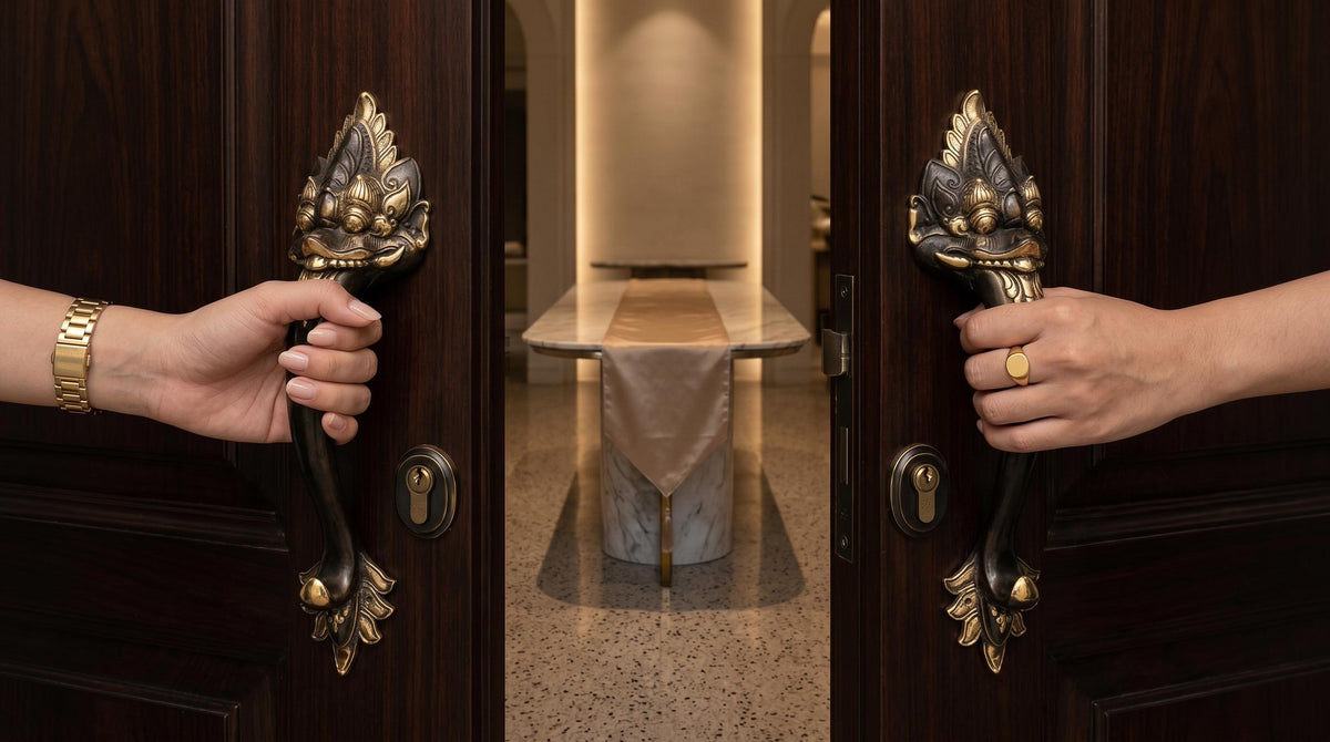 Solid Brass Raven Door Handle - Pair