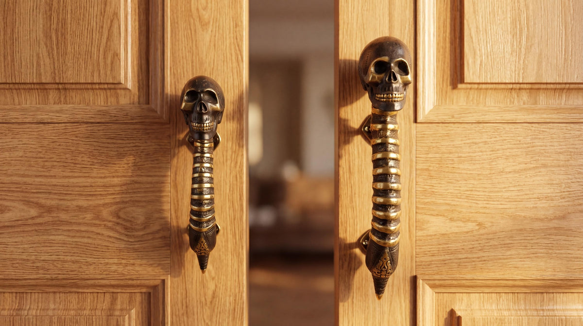 Solid Brass Skull Door Handles - Pair