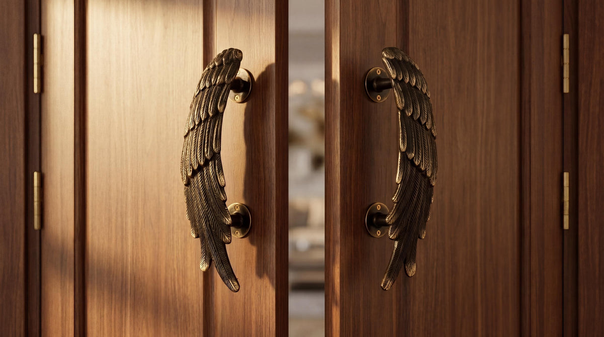 Solid Brass Angel Wings Door Handle - Pair