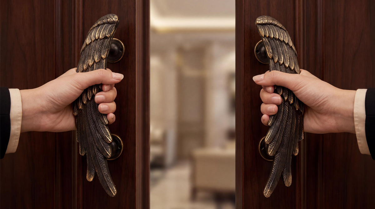 Solid Brass Angel Wings Door Handle - Pair