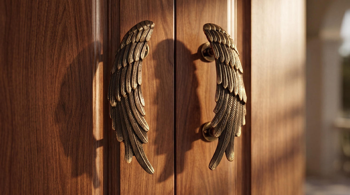 Solid Brass Angel Wings Door Handle - Pair