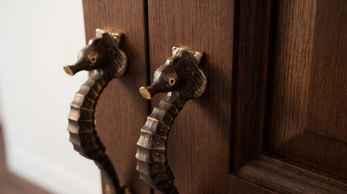 Solid Brass Seahorse Door Handle - Pair