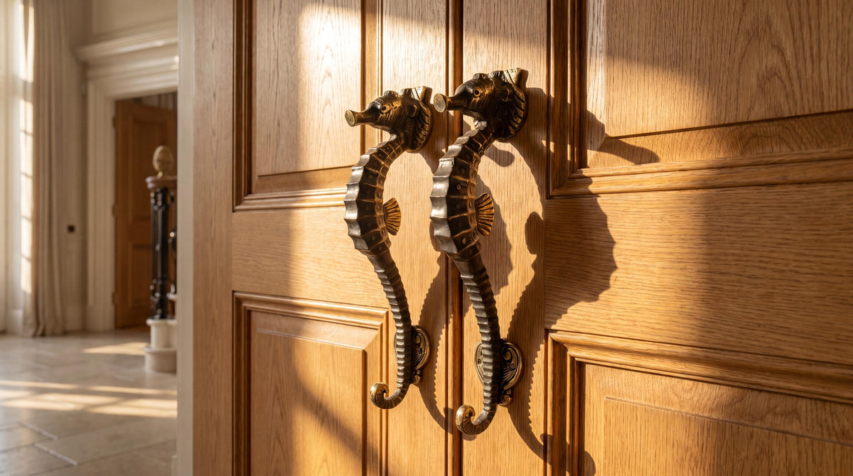 Solid Brass Seahorse Door Handle - Pair