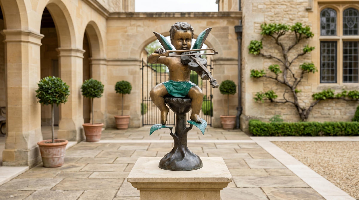 Bronze Cherub Violin Statue