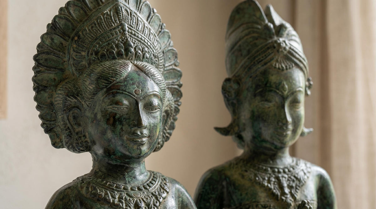 Brass Namaste Praying Couple Statues